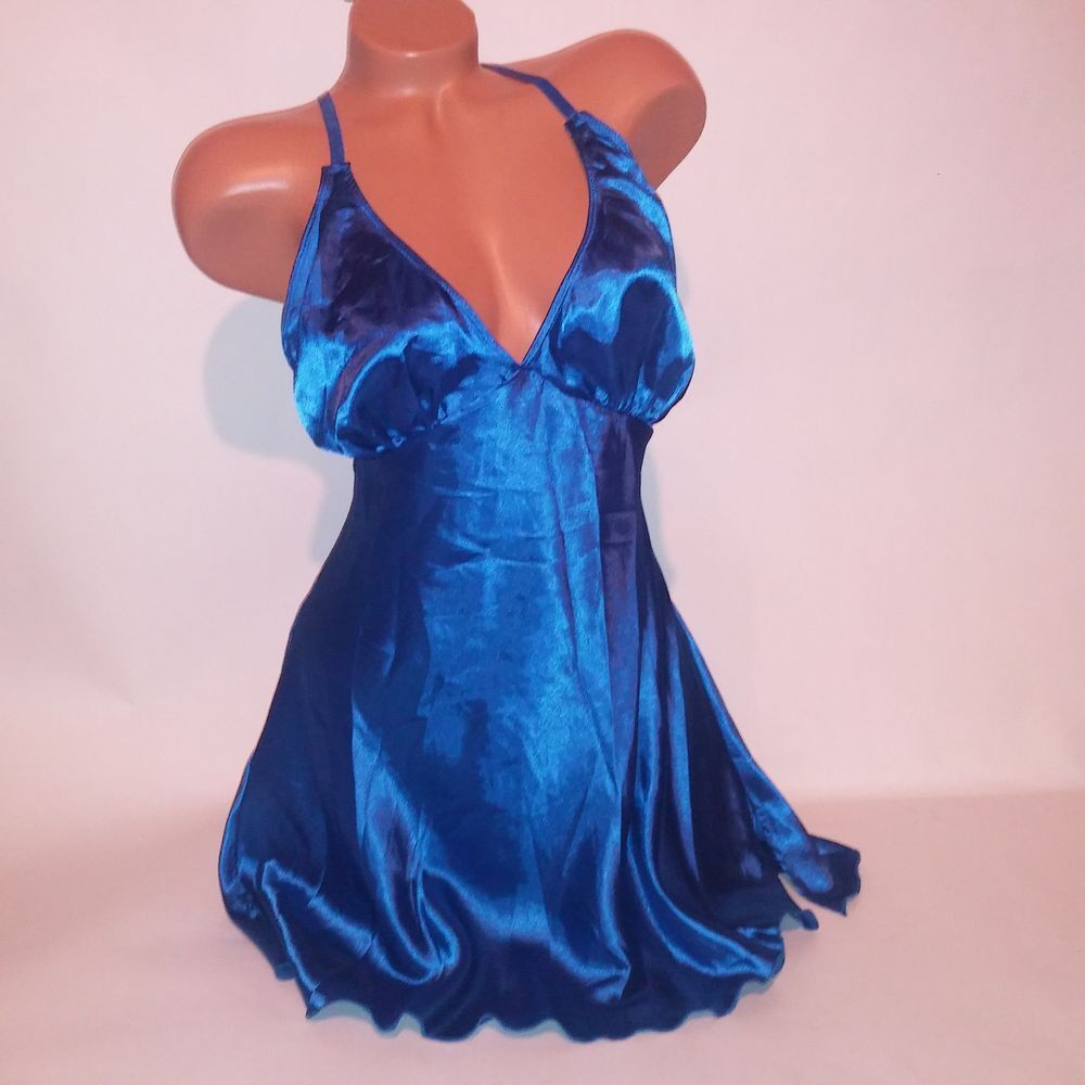 Lovers Lane Lingerie Chemise Slip 1X 2X Royal Blue Solid Sleepwear